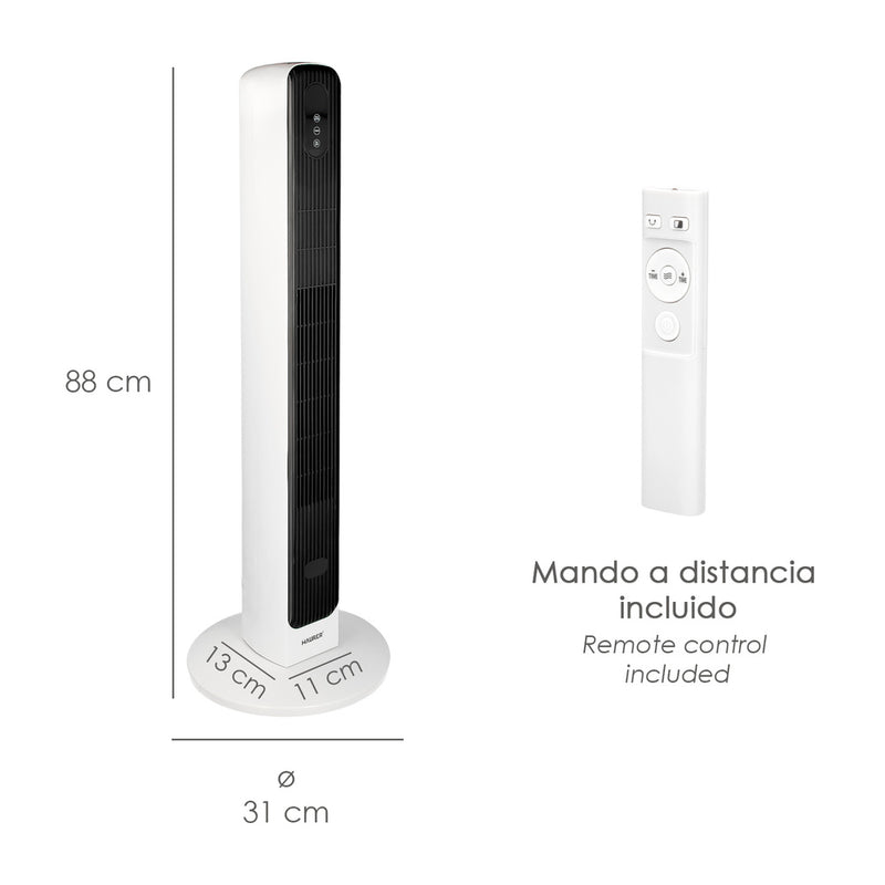 Calefactor termoventilador ceramico oscilante torre 1000 / 2000 w. altura 88 cm