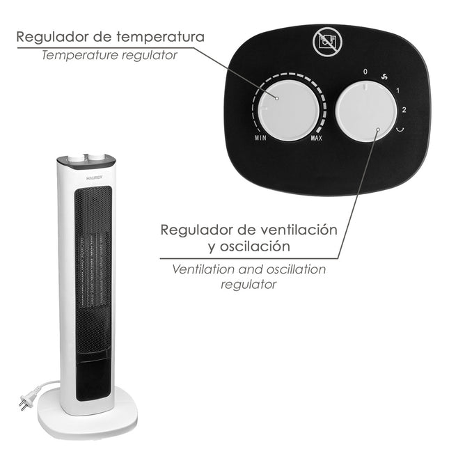 Calefactor ceramico PTC torre efecto llama 2000 watt. oscilante. termoventilador electrico