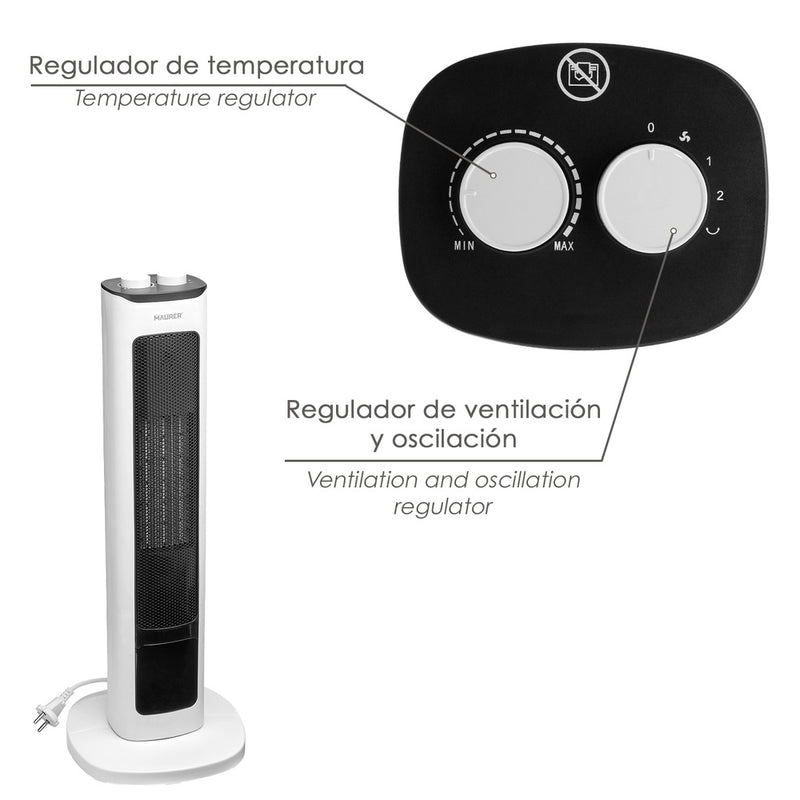 Calefactor ceramico PTC torre efecto llama 2000 watt. oscilante. termoventilador electrico