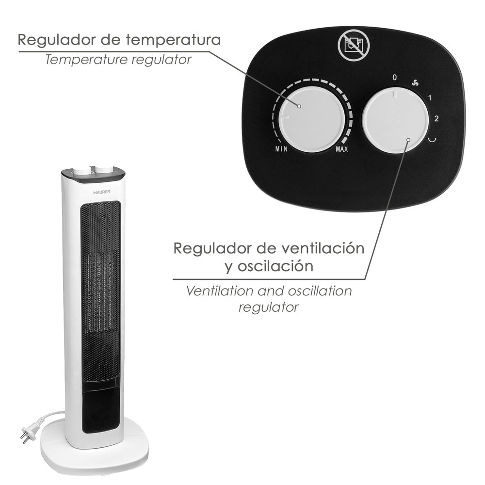 2000W PTC Ceramic Tower Heater with Flame Effect. Oscillating. Electric fan heater