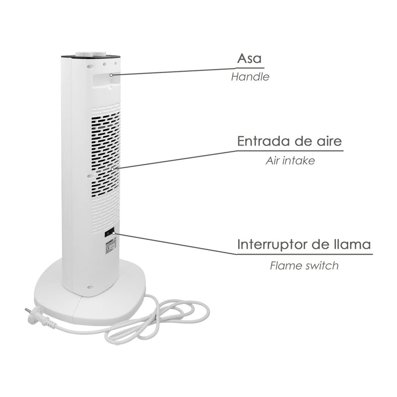 Calefactor ceramico PTC torre efecto llama 2000 watt. oscilante. termoventilador electrico