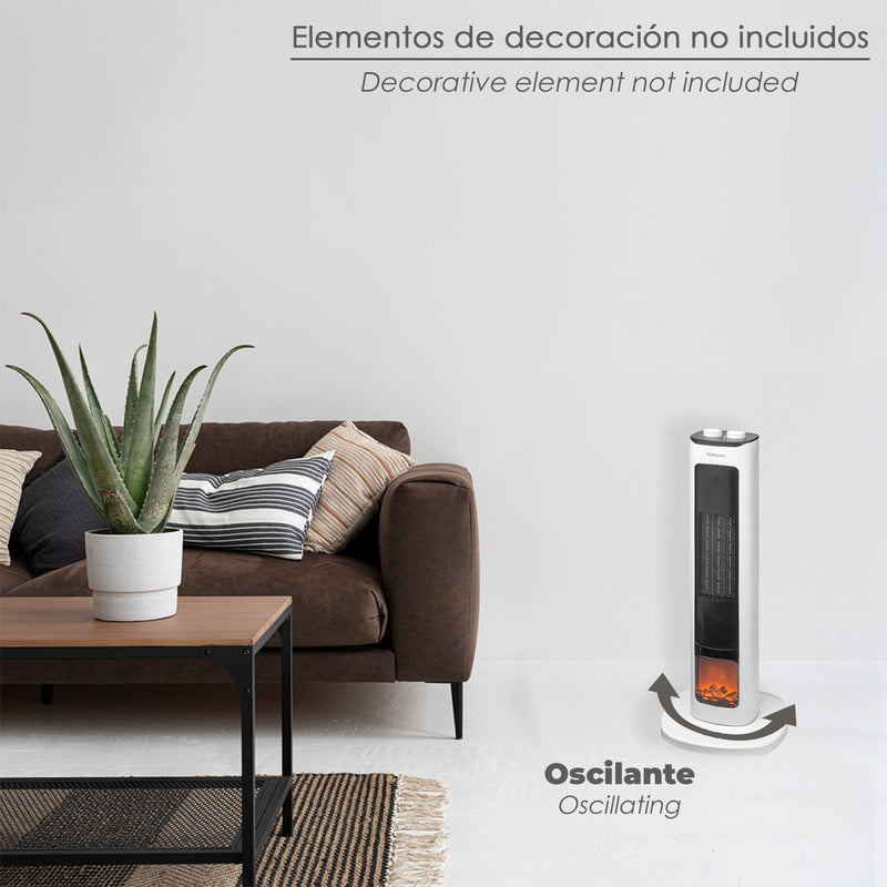Calefactor ceramico PTC torre efecto llama 2000 watt. oscilante. termoventilador electrico