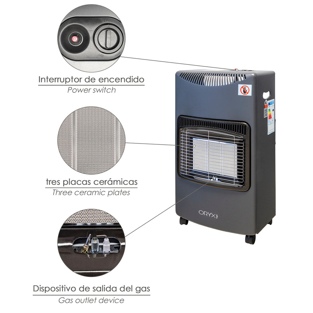Infrared ceramic gas heater 4.5 kw. 3 power levels, triple safety system, with wheels, piezo-electric ignition