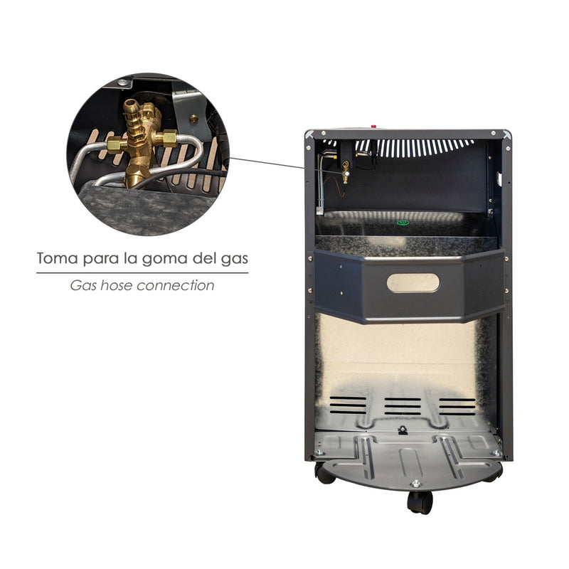 Estufa gas infrarroja cerámica 4,5 kw. 3 potencias, triple sistema de seguridad, con ruedas, encendido piezo-electrico