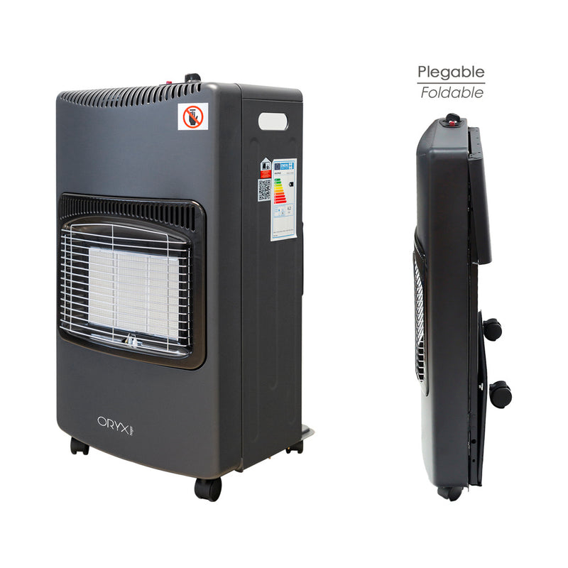 Estufa gas infrarroja cerámica 4,5 kw. plegable 3 potencias, triple sistema de seguridad, con ruedas, encendido piezo-electrico