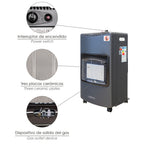 Estufa gas infrarroja cerámica 4,5 kw. Plegable 3 potencias, triple sistema de seguridad, con ruedas, encendido piezo-electrico