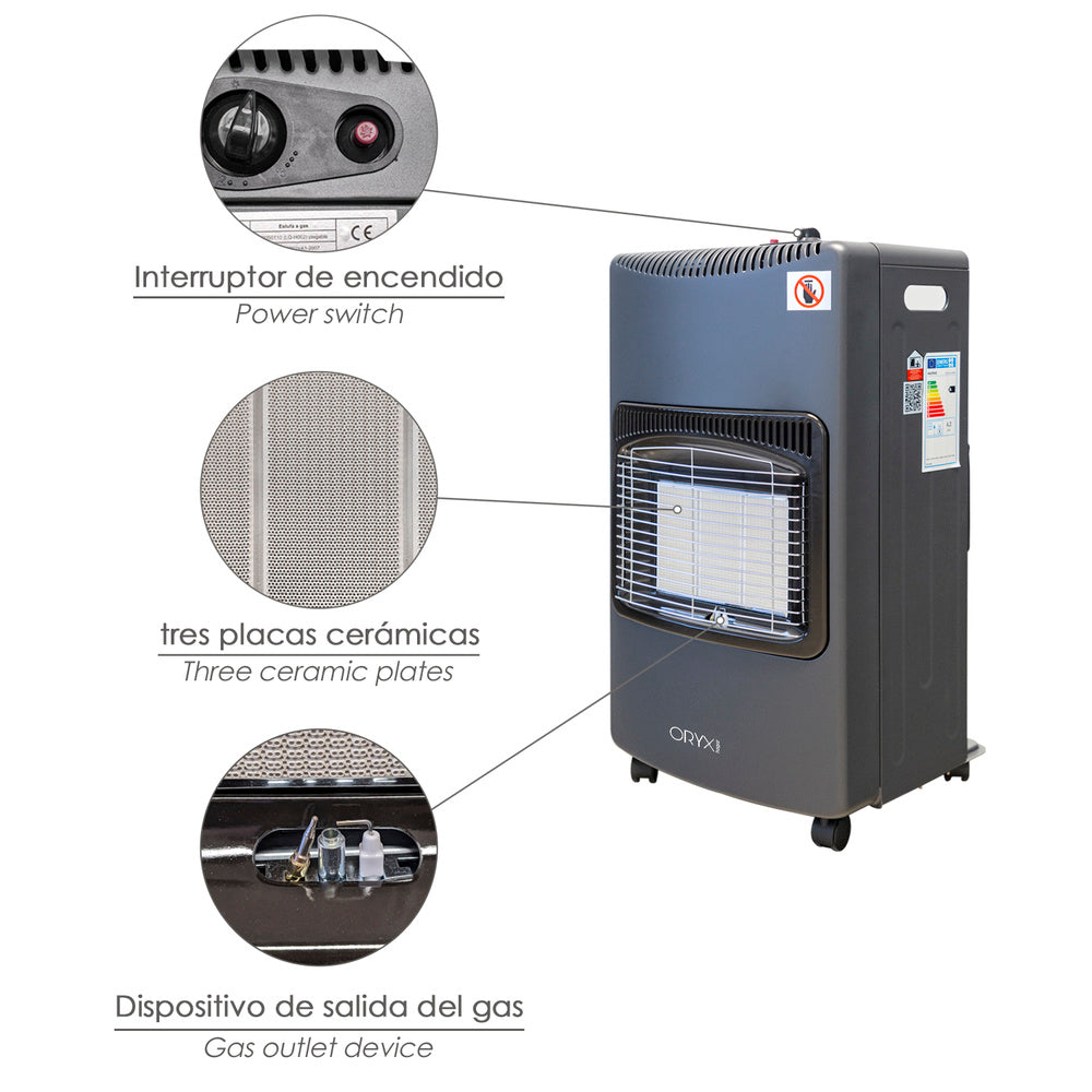 4.5 kw infrared ceramic gas heater. Foldable, 3 power levels, triple safety system, with wheels, piezo ignition