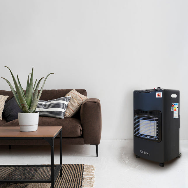 Estufa gas infrarroja cerámica 4,5 kw. plegable 3 potencias, triple sistema de seguridad, con ruedas, encendido piezo-electrico