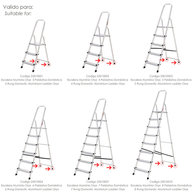 Contera escaleras aluminio oryx trasera, de 3 a 8 peldaños