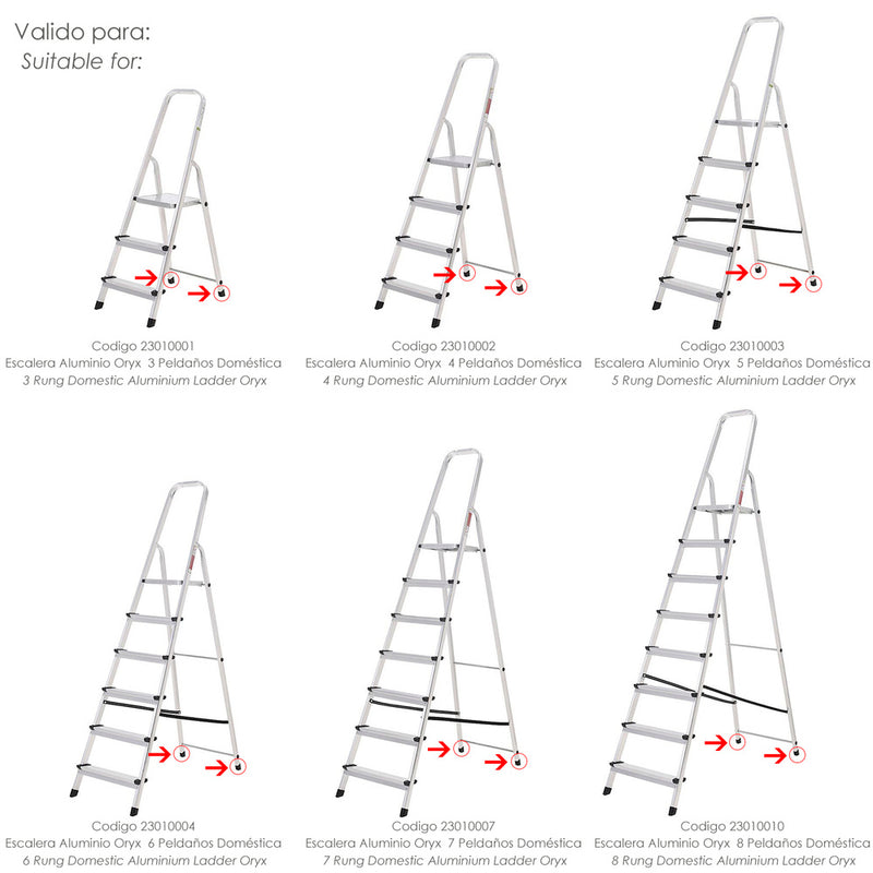 Contera escaleras aluminio oryx trasera, de 3 a 8 peldaños