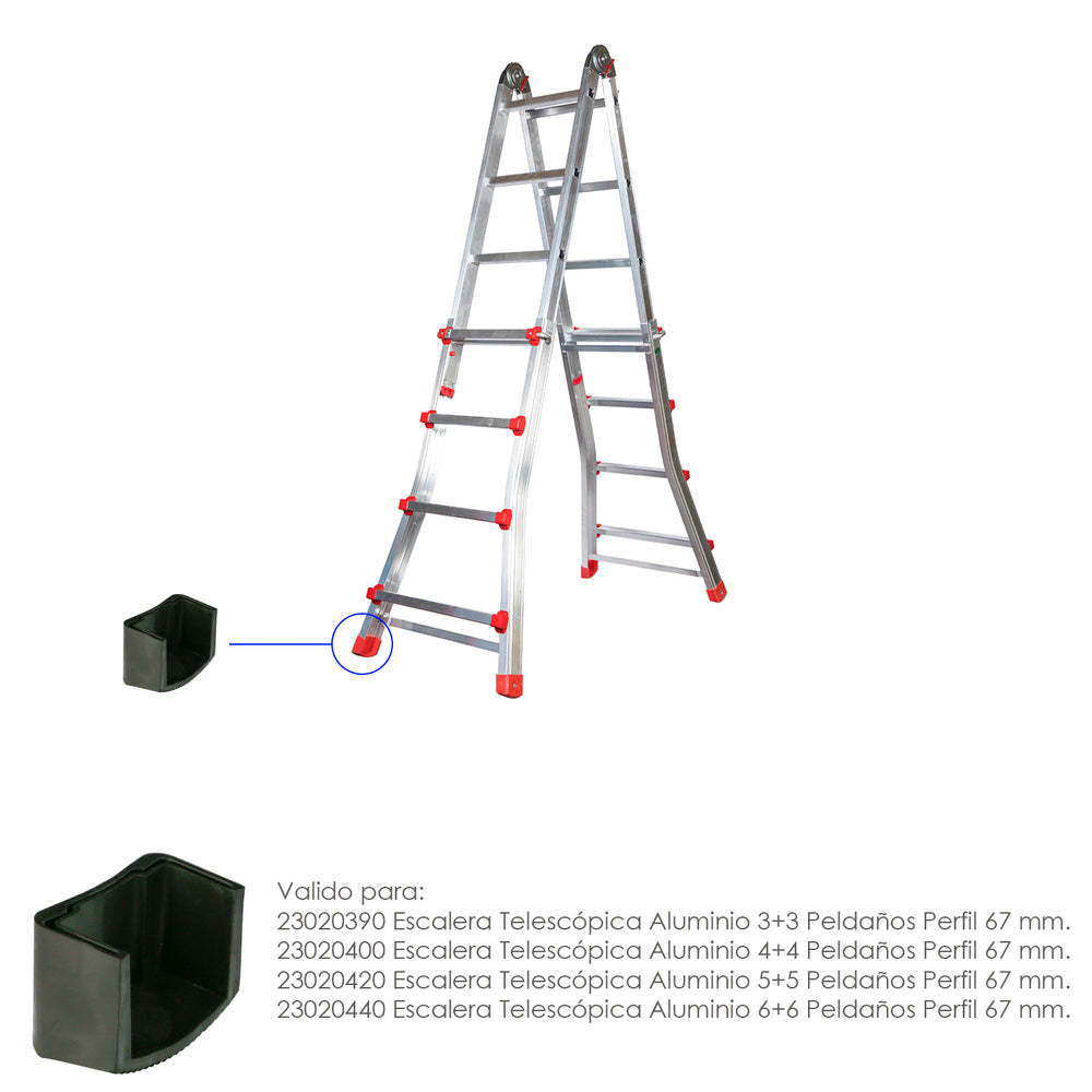 Sapata para escadas telescópicas, perfil de 67 mm, tramo exterior. Versão 2019