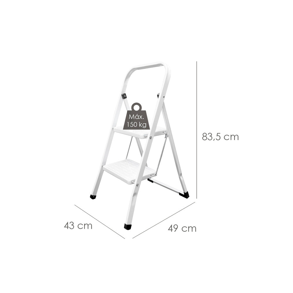 Escalera domestica acero 2 peldaños, escalerilla blanca