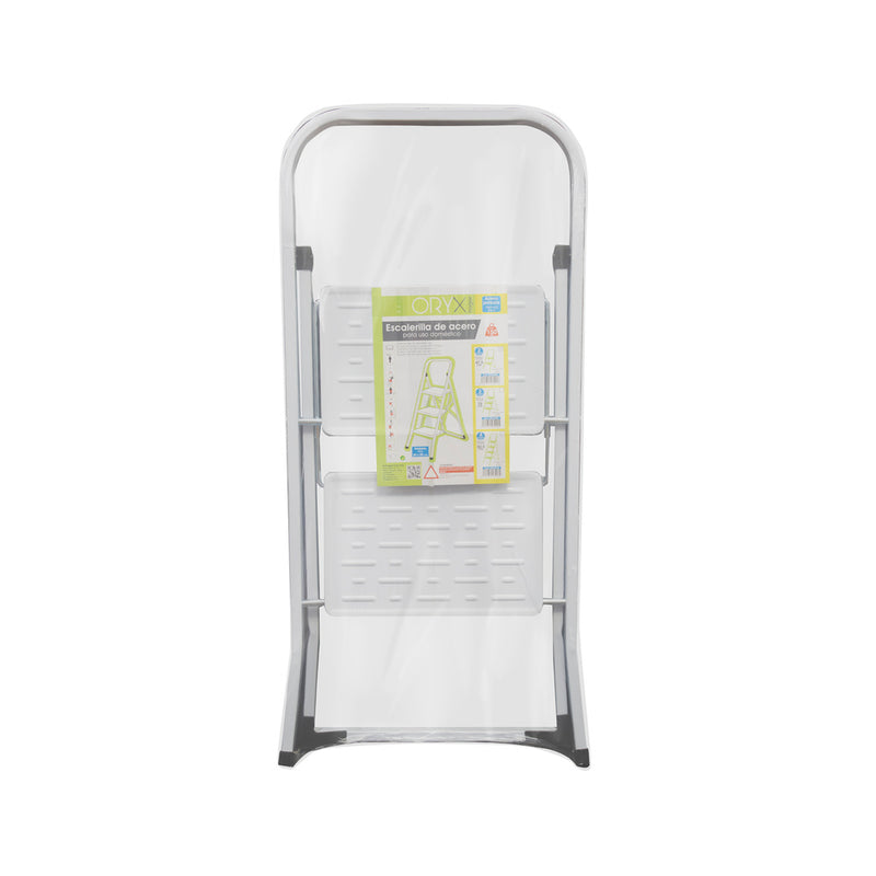 Escalera domestica acero 2 peldaños, escalerilla blanca