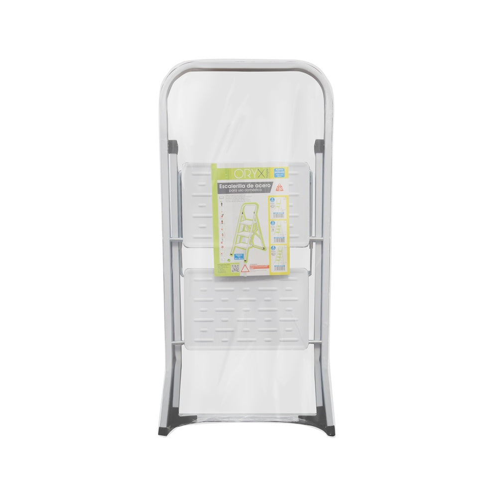 Escalera domestica acero 2 peldaños, escalerilla blanca