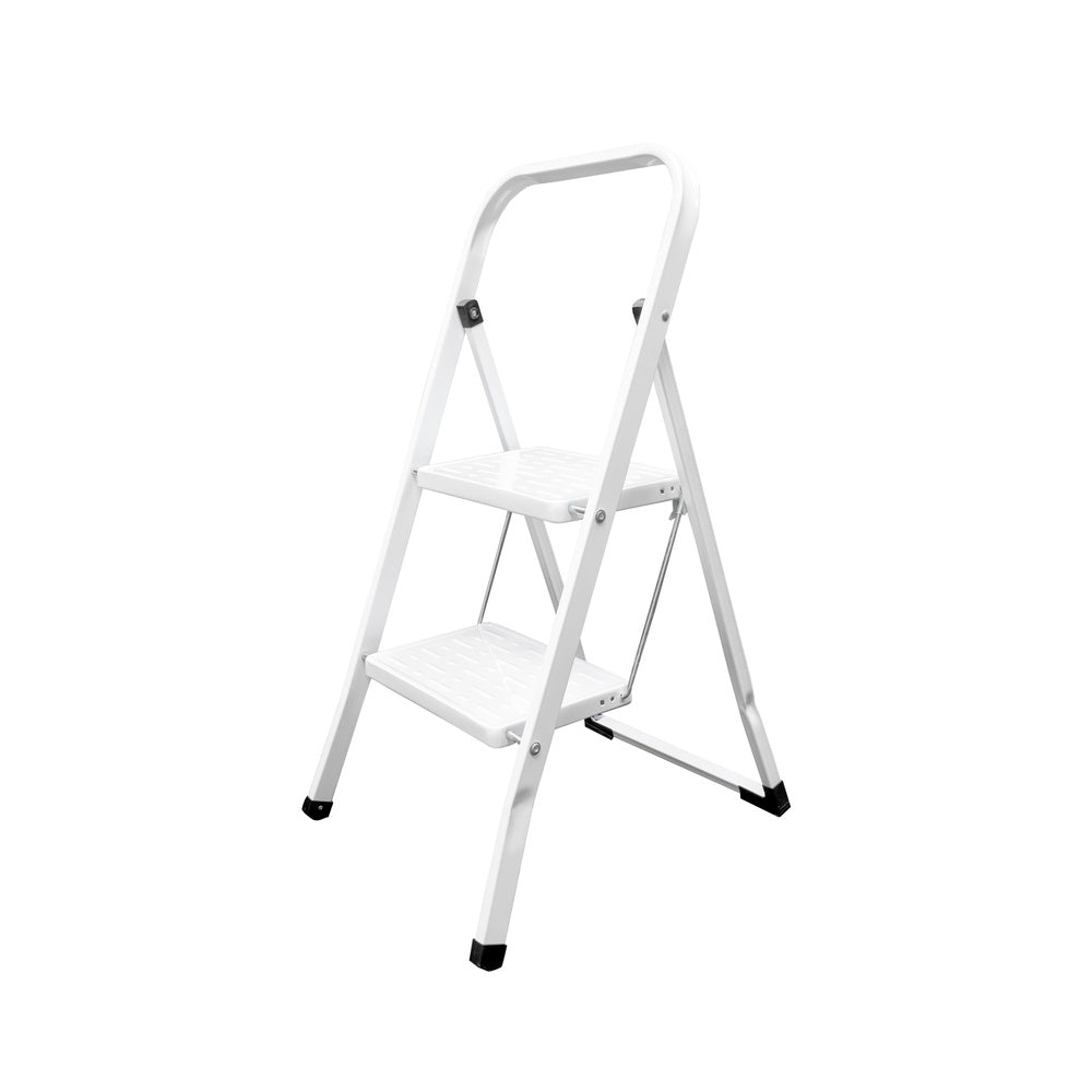 Escalera domestica acero 2 peldaños, escalerilla blanca