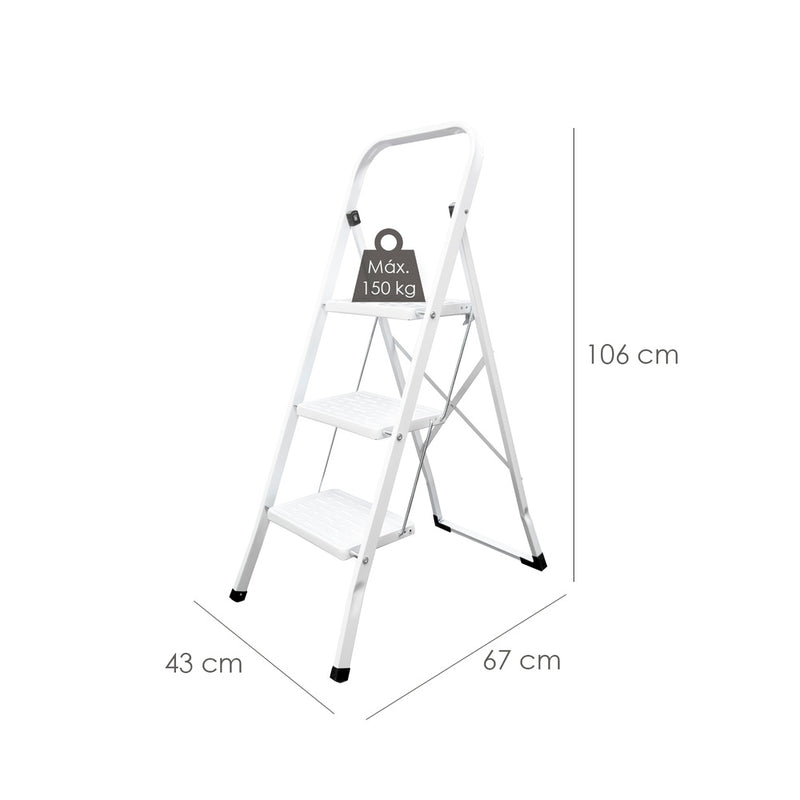 Escalerilla acero 3 peldaños uso doméstico.escalerilla blanca