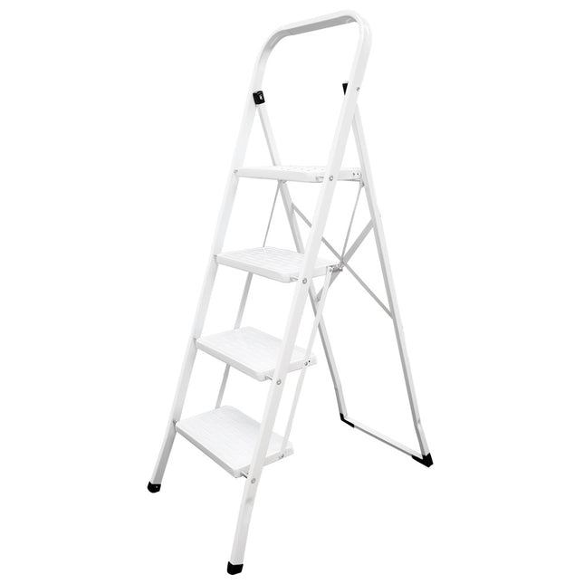 Escalera domestica acero 4 peldaños, escalerilla blanca