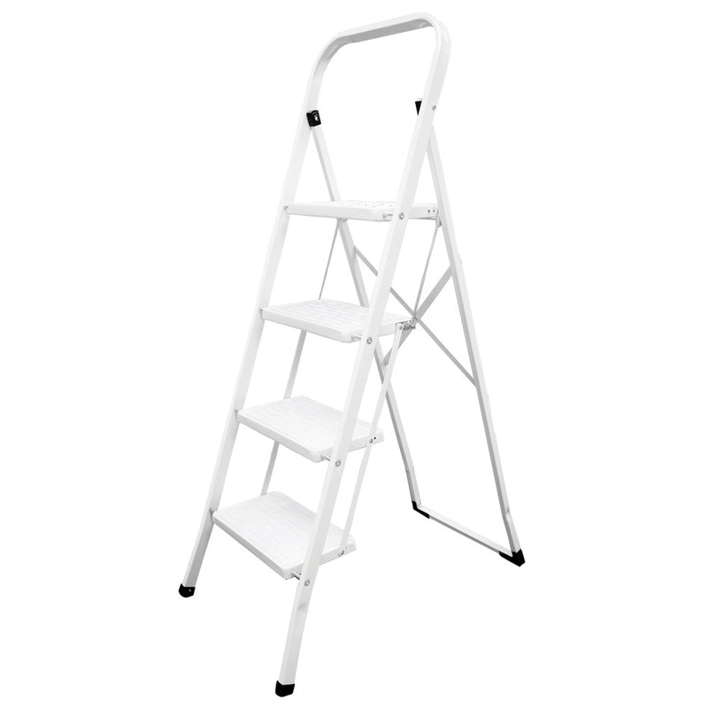 Escalera domestica acero 4 peldaños, escalerilla blanca