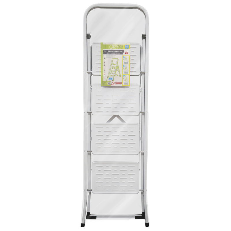 Escalera domestica acero 4 peldaños, escalerilla blanca