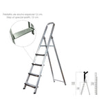 Escalera doméstica aluminio profesional 5 peldaños 12 cm grosor.