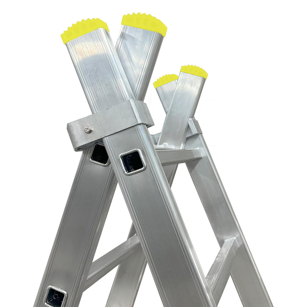 Escalera aluminio 2 tramos 12+12 peldaños. Plegable, antideslizante, resistente