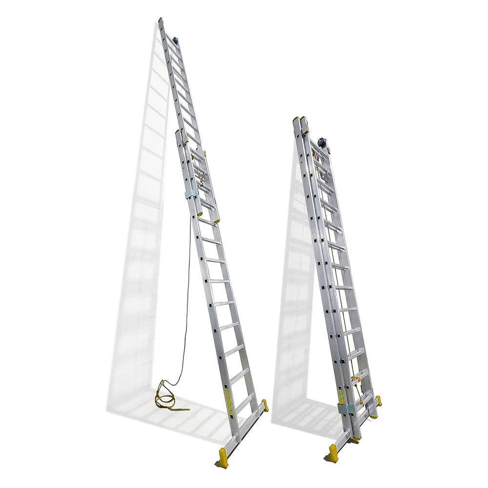 Escalera aluminio 2 tramos 12+12 peldaños. Plegable, antideslizante, resistente