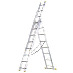 Escalera aluminio 3 tramos 7+7+7 peldaños. Plegable, telescópica, antideslizante, resistente.