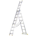 Escalera aluminio 3 tramos 10+10+10 peldaños. Plegable, telescópica, antideslizante, resistente.