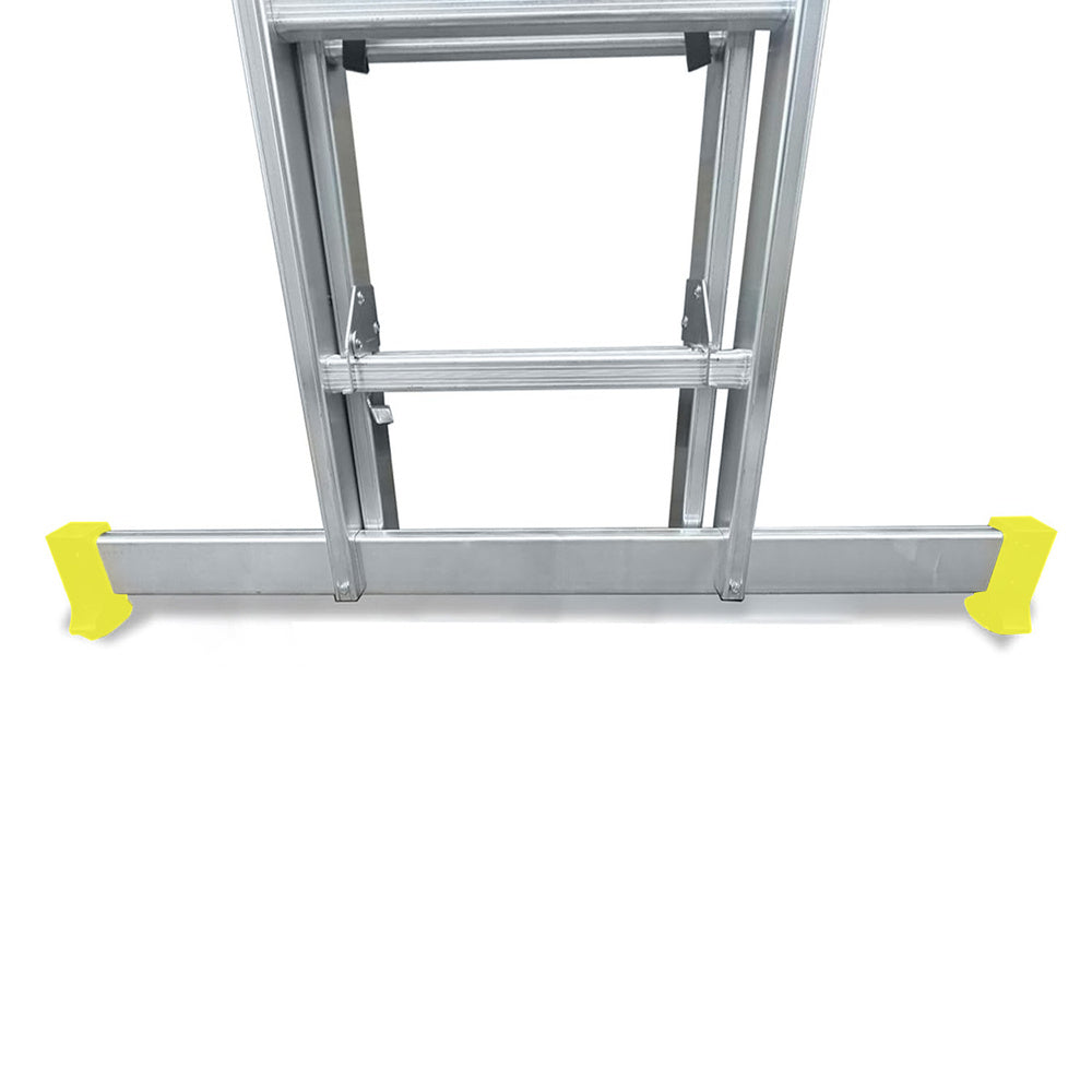 Escalera aluminio 2 tramos mecánica 14 peldaños. Plegable, telescópica, antideslizante, resistente