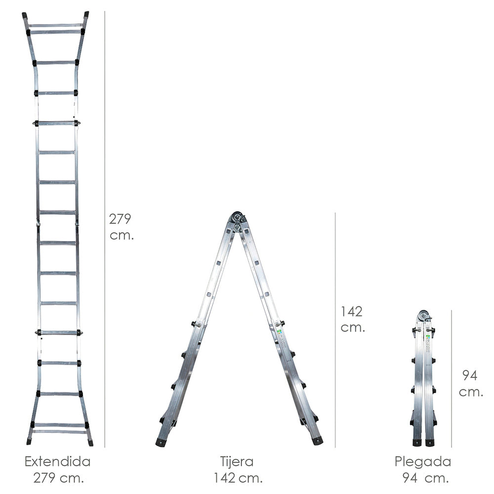 Escalera telescópica aluminio  3+3 peldaños perfil 67 mm