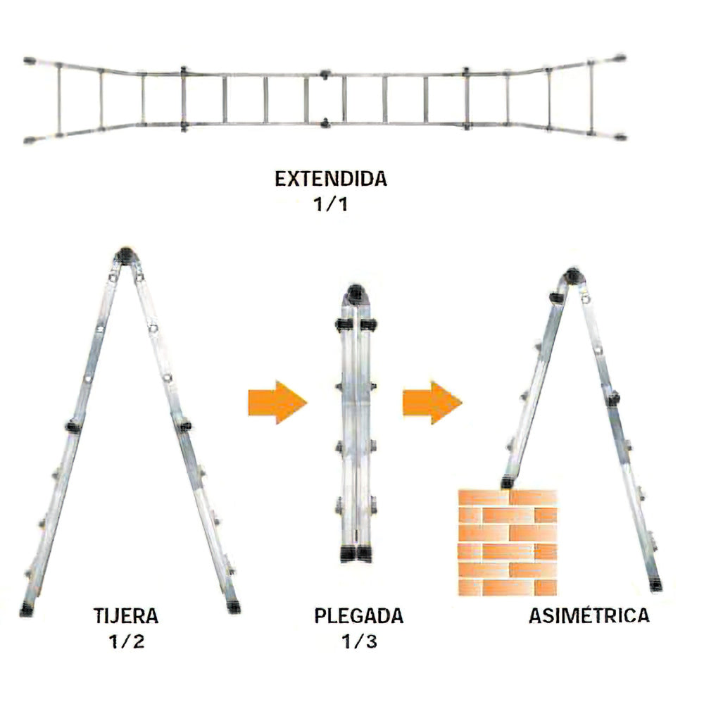 Escalera telescópica aluminio  4+4 peldaños perfil 67 mm