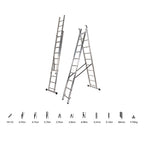 Aluminum ladder 2 sections 10+10 steps. Foldable, non-slip, resistant