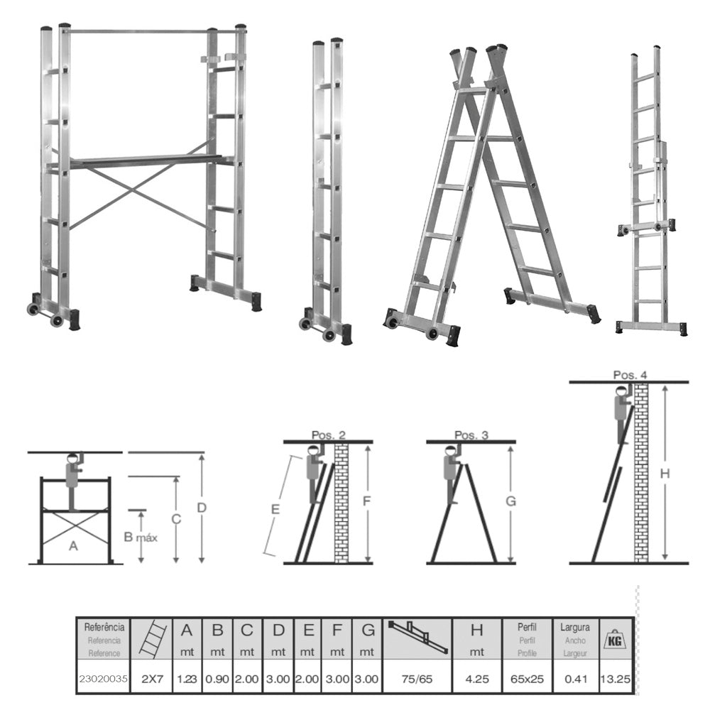 Andaime de alumínio móvel altura máxima 3 metros. Escada dupla, escadote, escada profissional, escada telescópica,