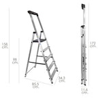 Escalera aluminio 5 peldaños uso domestico certificada en 131 con bandeja para herramientas.