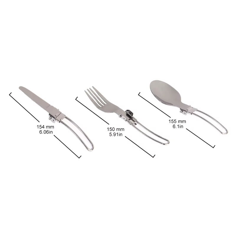 Set de cubiertos plegables de acero inoxidable para camping y picnic - 3 PiezasAccesoriosSporting Goods > Outdoor Recreation > Camping & Hiking > Camping Cookware & Dinnerware > Camping Utensils