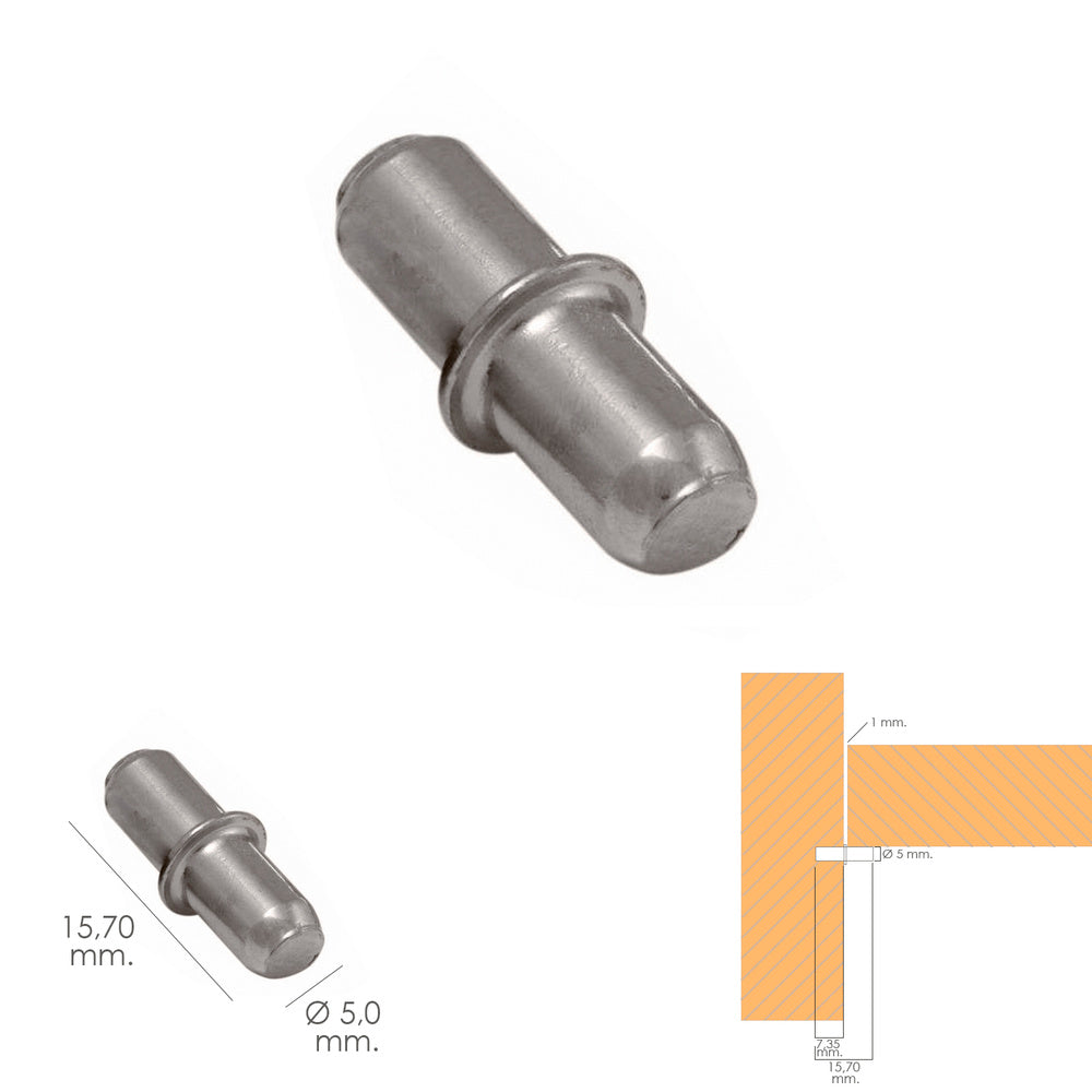 Suporte metálico com âncora de 5 ø mm para prateleiras (caixa de 100 unidades)