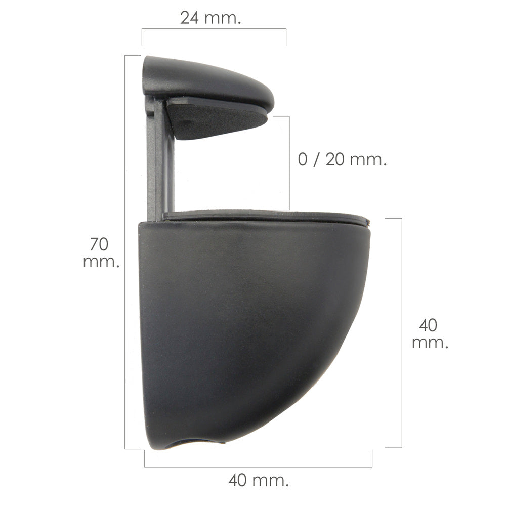 Soporte pelícano regulable para estante 1 / 20 mm negro (1 pieza)