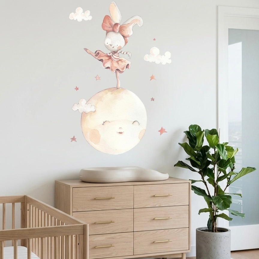 Vinilo decorativo infantil bailando en la luna | De acuarela