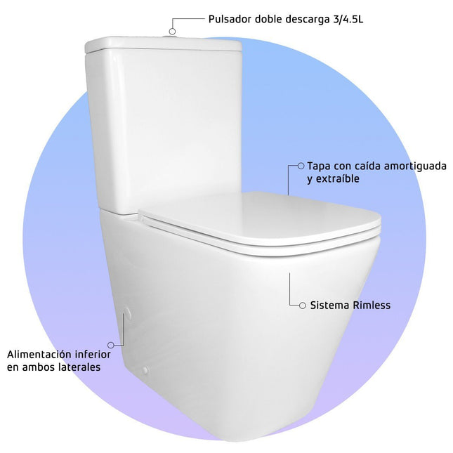 Inodoro rimless completo blanco con salida dual para pared | 1_ES