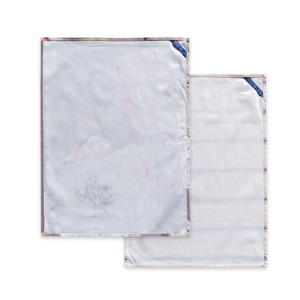 Pano de loiça com estampado de peónias brancas, conjunto com 2 unidades, 70x50 cm