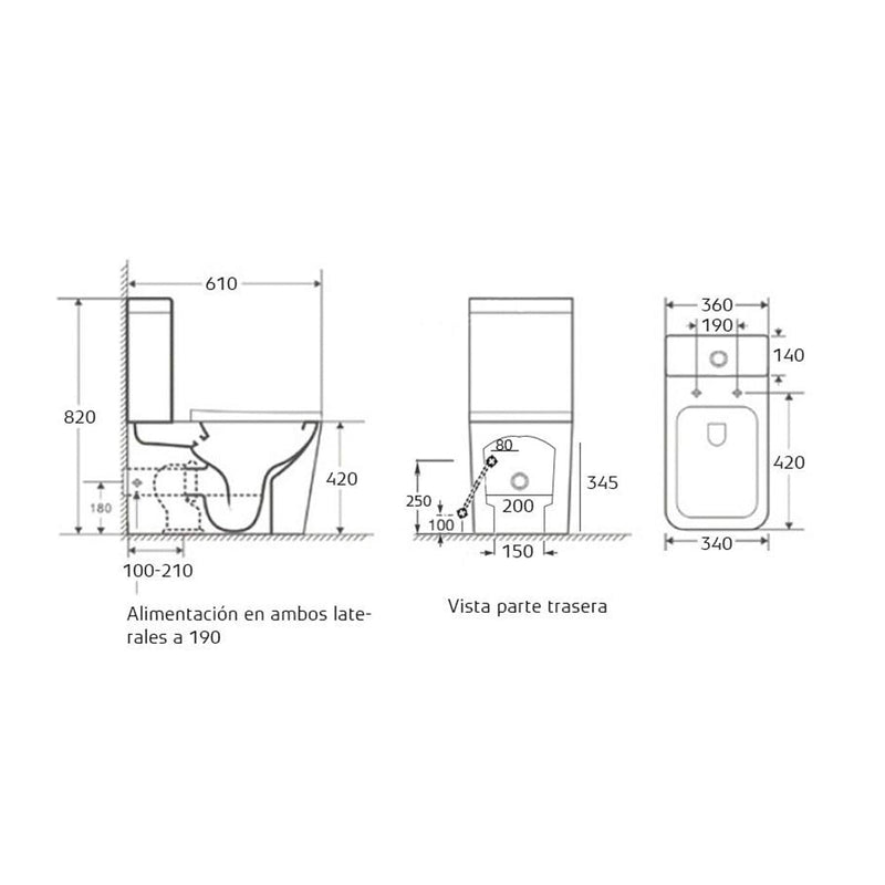 Inodoro rimless completo blanco con salida dual para pared | 1_ES