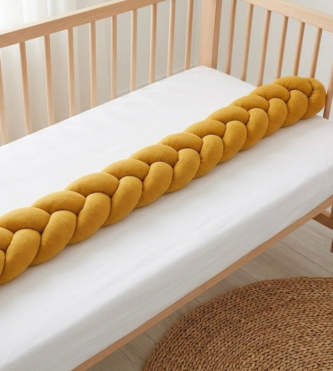 Trenza protectora de cuna de 180 cm color mostaza para bebés