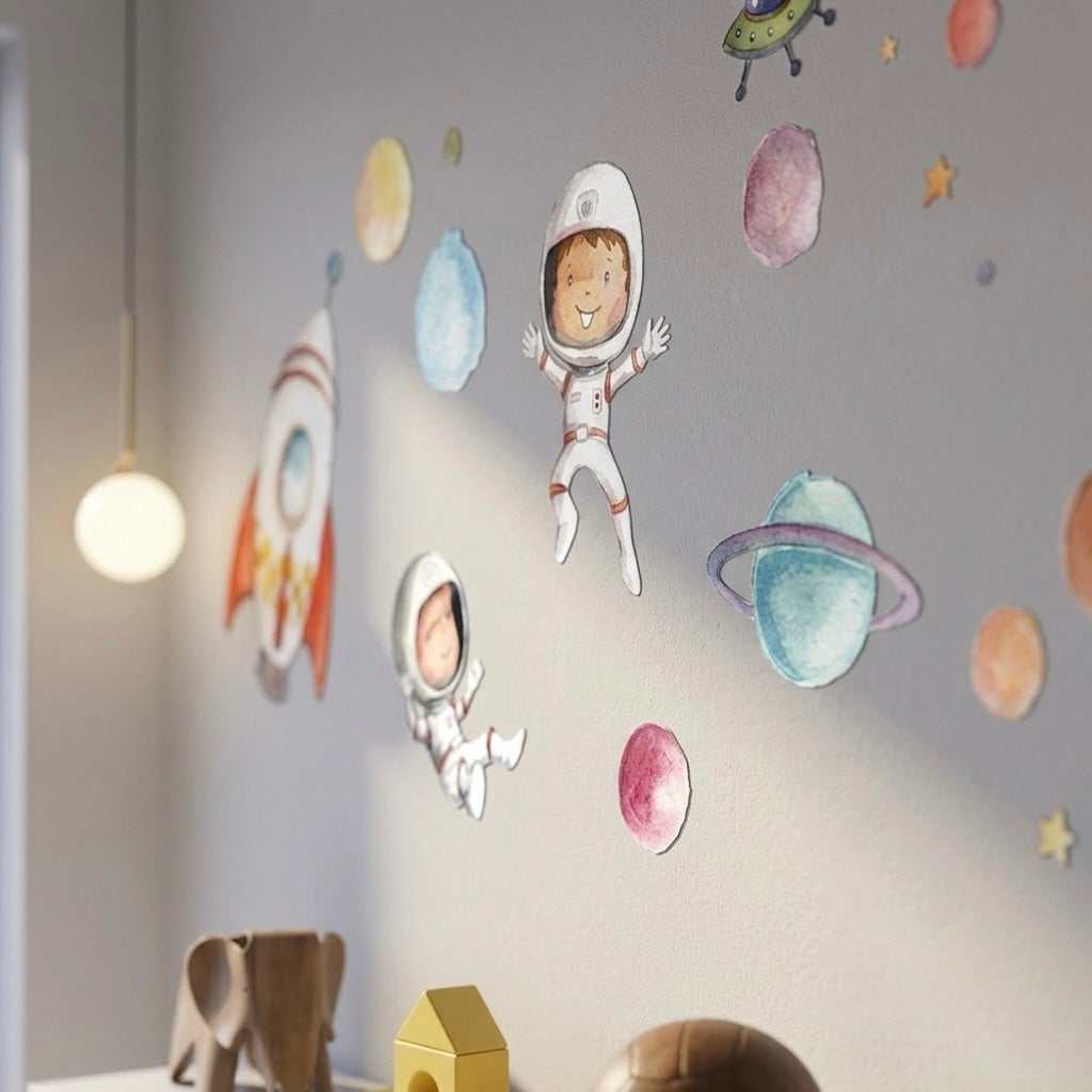 vinilo decorativo tela infantil planetas | astronautas