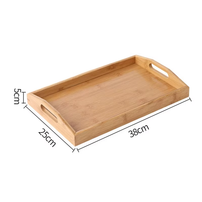 Plateau rectangulaire en bois de bambou avec poignées décoratives de tailles combinables