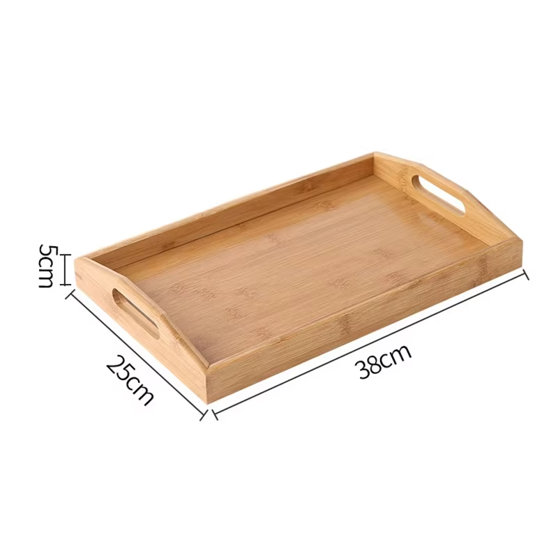 Bandeja rectangular de madera de bambú con asas decorativa en tamaños combinablesBandejas