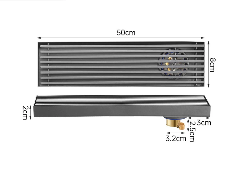 Desagüe de suelo rectangular de acero inoxidable color grisDesagües