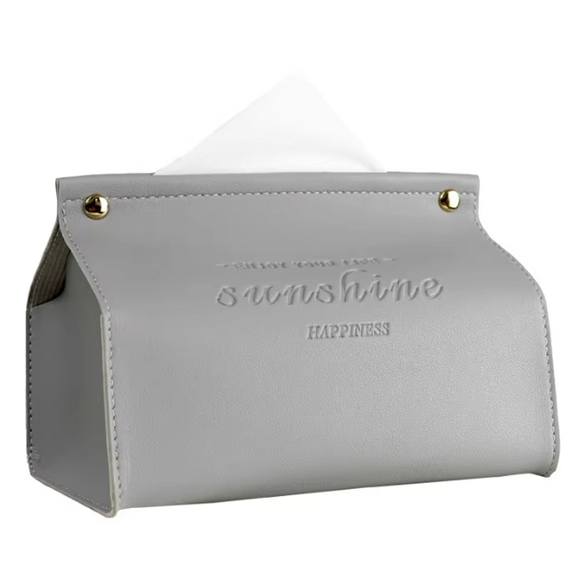 Flat mouth faux leather tissue box