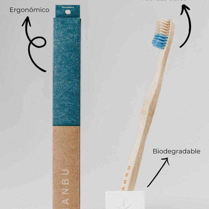 Cepillo de dientes de bambú cerdas duras azules para veganos