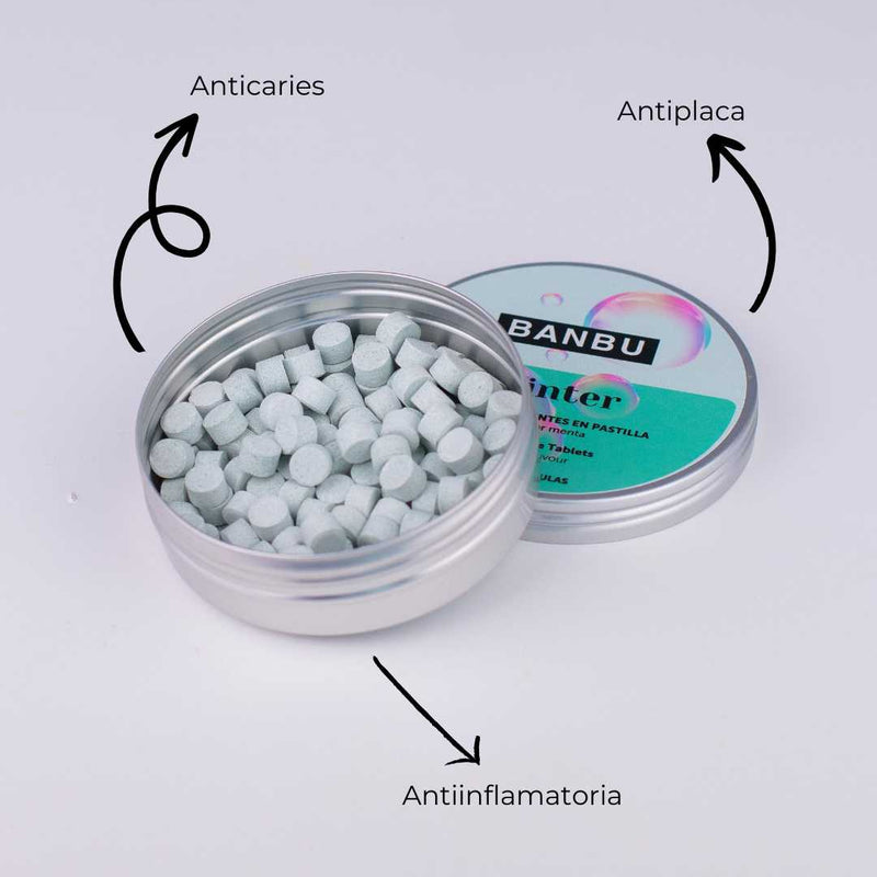 Dentífrico en pastilla anticaries antiplaca antiinflamatorio