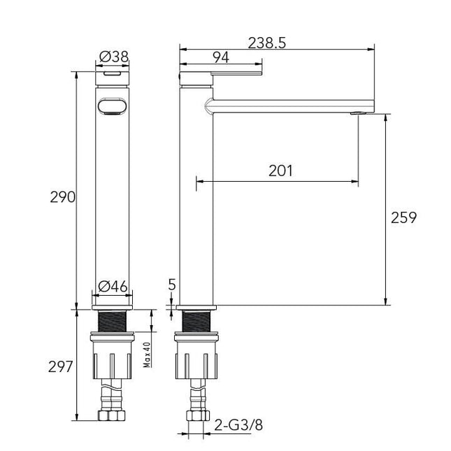 Grifo monomando lavabo caño alto negro mate para baño | 3_BP